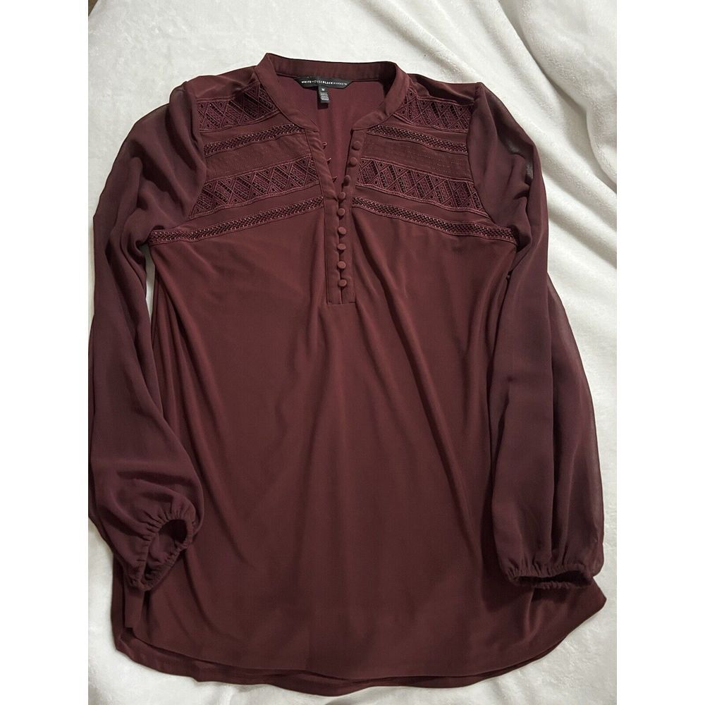 WHITE HOUSE BLACK MARKET Women's Long Sleeve M Maroon Tunic Top